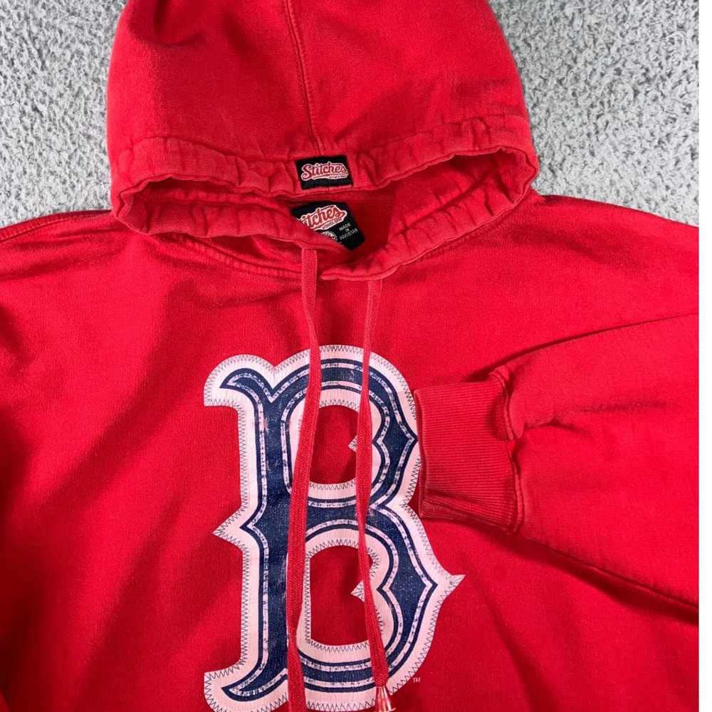 Vtg Stitches Boston Red Sox Hoodie XL Red Embroidered Baggy y2k Retro Pullover‎